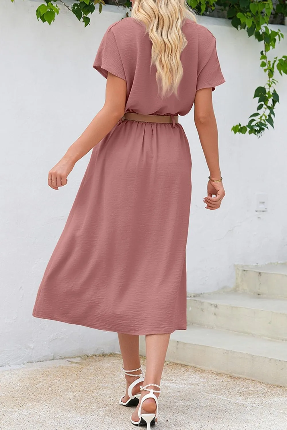 Dokotoo Women's 2 Piece Outfits V Neck Front Split Button Matching Sets for Women Elastic Waist Skirt Sets Women 2025