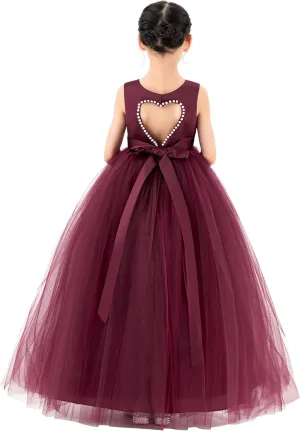 ekidsbridal Satin Heart Cutout Flower Girl Dresses Pearl Beaded Trim Pretty Princess P250