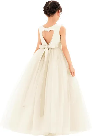 ekidsbridal Satin Heart Cutout Flower Girl Dresses Pearl Beaded Trim Pretty Princess P250
