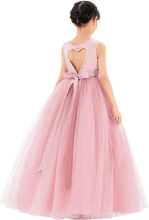 ekidsbridal Satin Heart Cutout Flower Girl Dresses Pearl Beaded Trim Pretty Princess P250