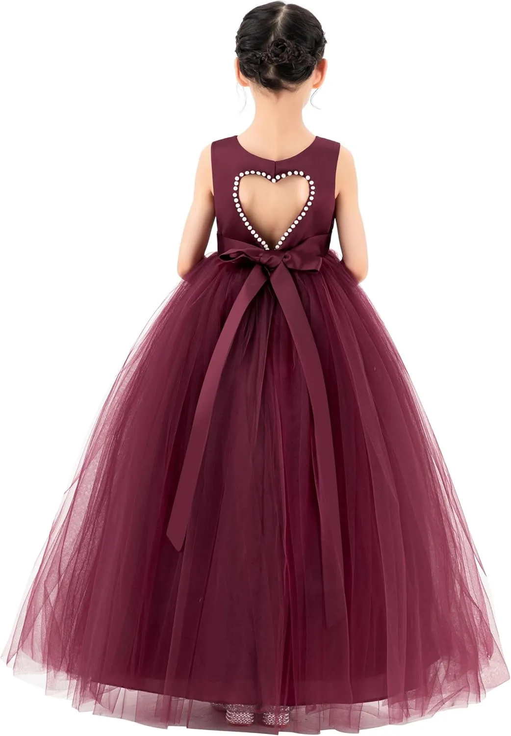 ekidsbridal Satin Heart Cutout Flower Girl Dresses Pearl Beaded Trim Pretty Princess P250