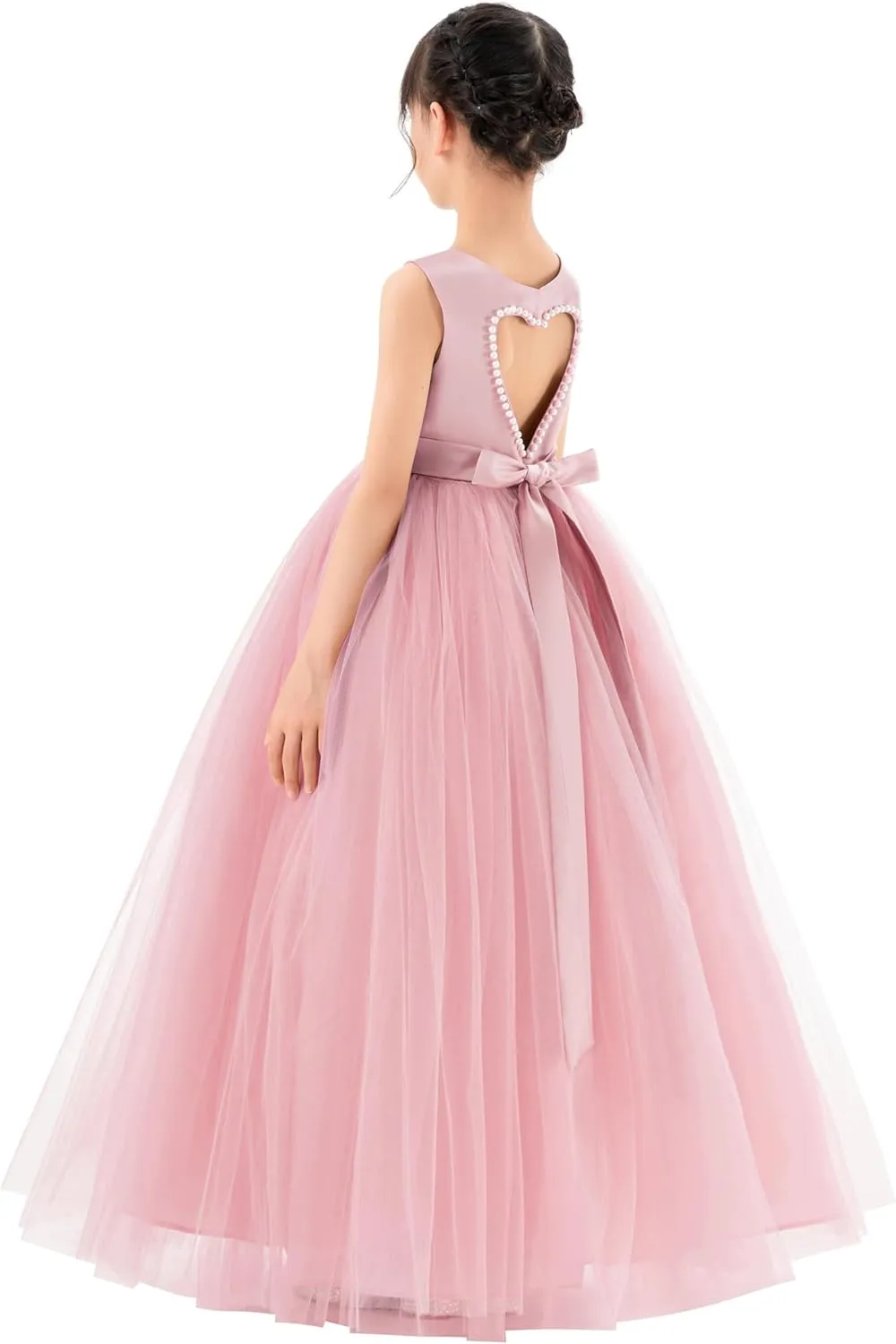 ekidsbridal Satin Heart Cutout Flower Girl Dresses Pearl Beaded Trim Pretty Princess P250