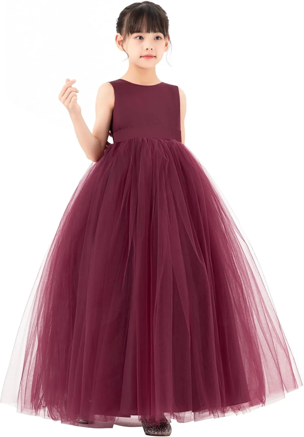 ekidsbridal Satin Heart Cutout Flower Girl Dresses Pearl Beaded Trim Pretty Princess P250
