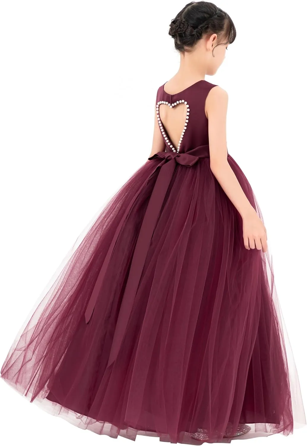 ekidsbridal Satin Heart Cutout Flower Girl Dresses Pearl Beaded Trim Pretty Princess P250