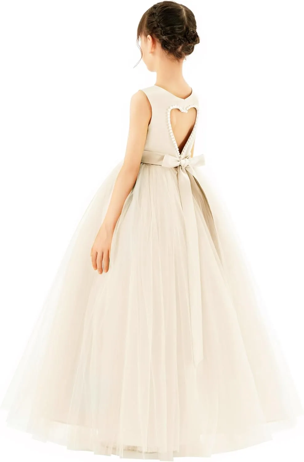 ekidsbridal Satin Heart Cutout Flower Girl Dresses Pearl Beaded Trim Pretty Princess P250