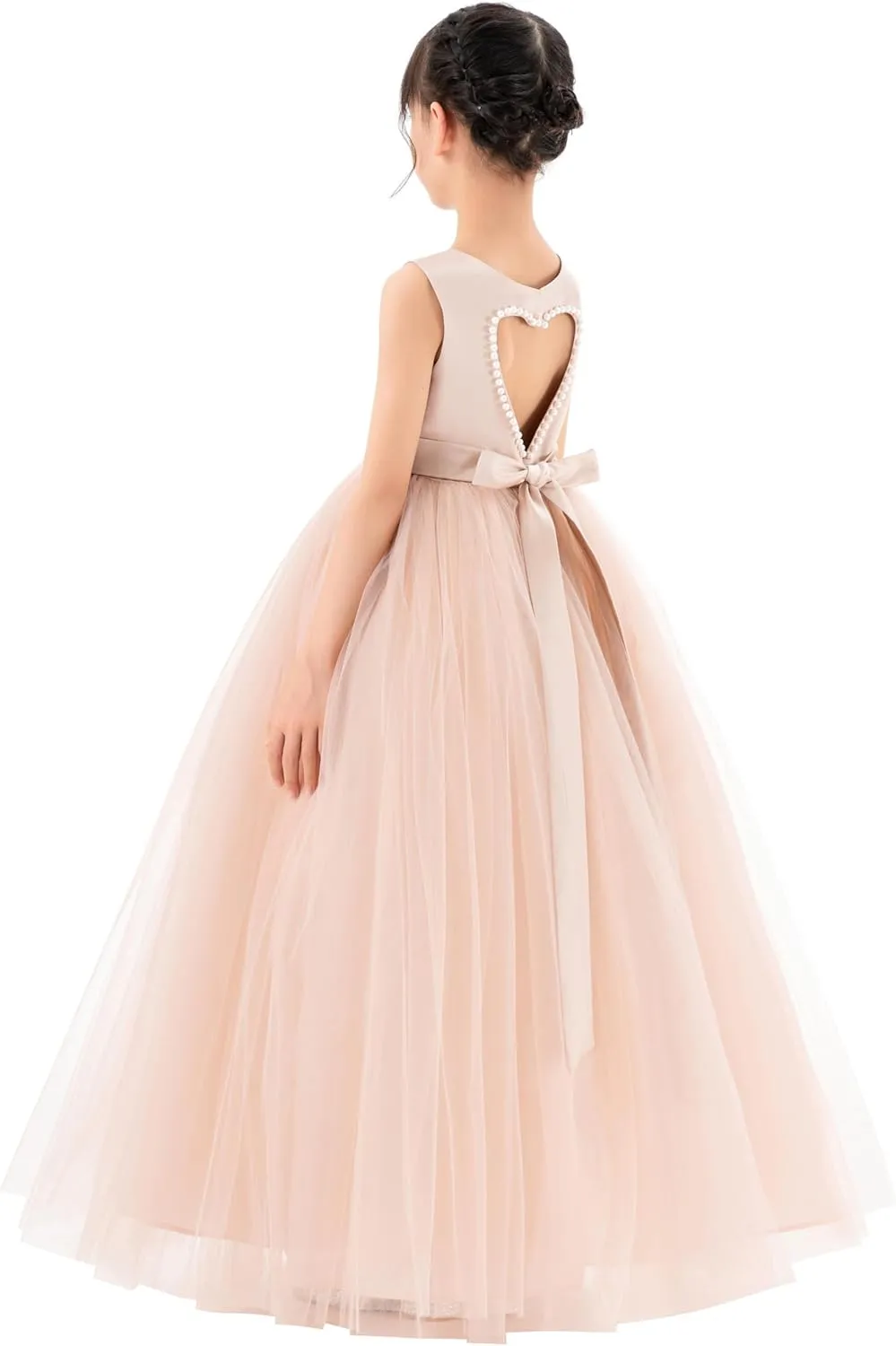 ekidsbridal Satin Heart Cutout Flower Girl Dresses Pearl Beaded Trim Pretty Princess P250