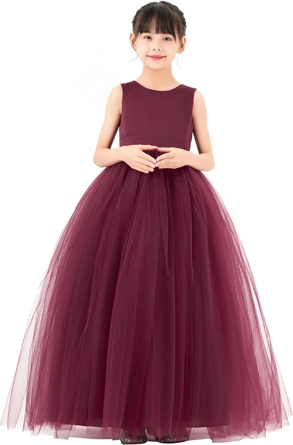 ekidsbridal Satin Heart Cutout Flower Girl Dresses Pearl Beaded Trim Pretty Princess P250