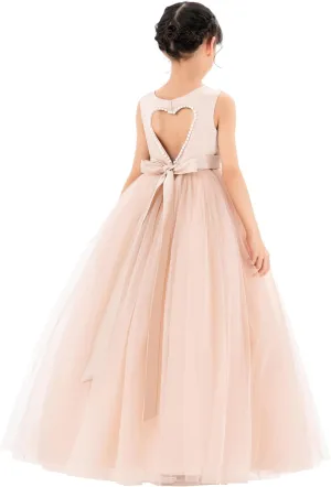 ekidsbridal Satin Heart Cutout Flower Girl Dresses Pearl Beaded Trim Pretty Princess P250