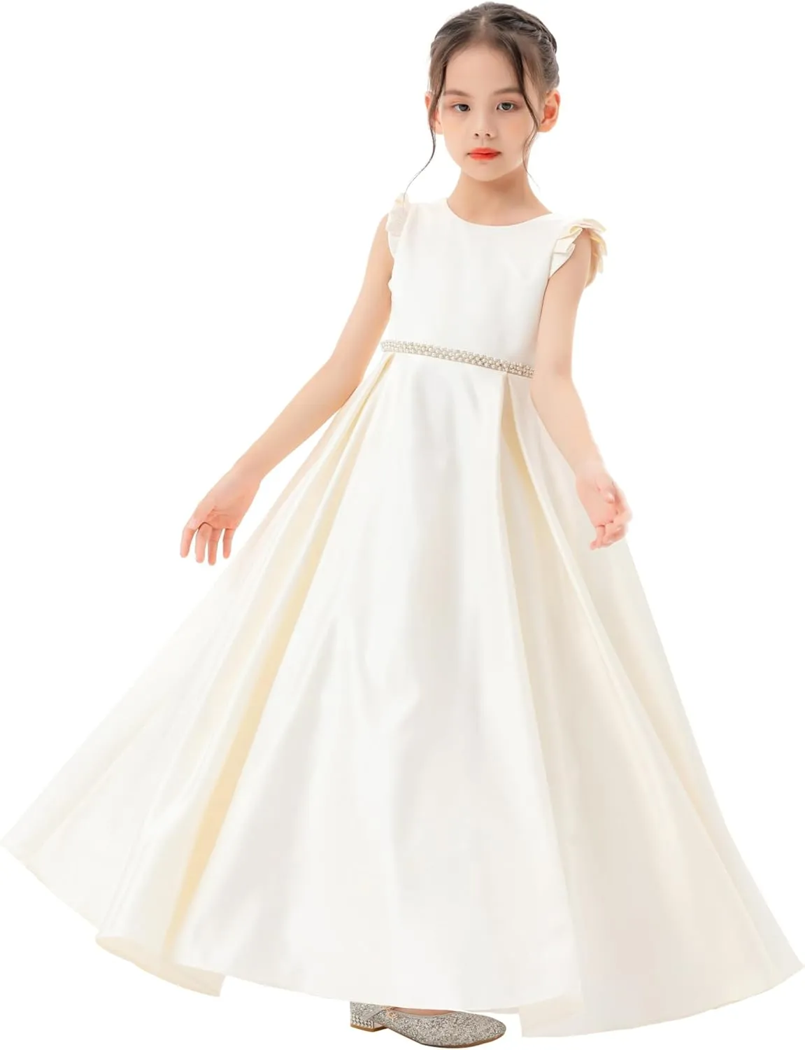 ekidsbridal Satin V-Back Flower Girl Dresses with Rhinestone Dance Recital Gown 326