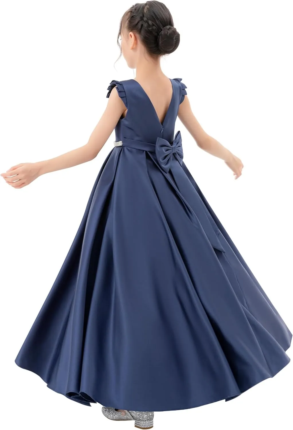 ekidsbridal Satin V-Back Flower Girl Dresses with Rhinestone Dance Recital Gown 326