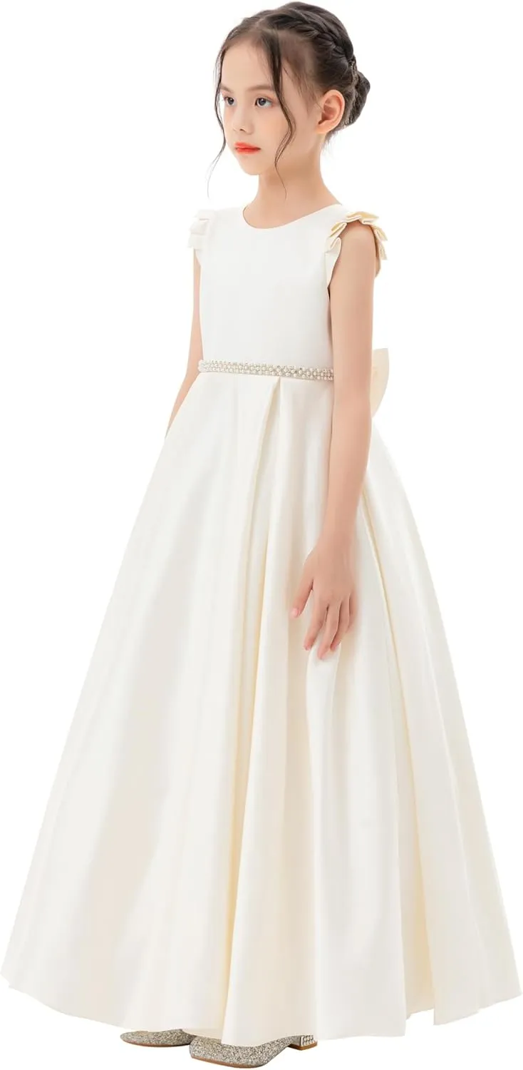 ekidsbridal Satin V-Back Flower Girl Dresses with Rhinestone Dance Recital Gown 326