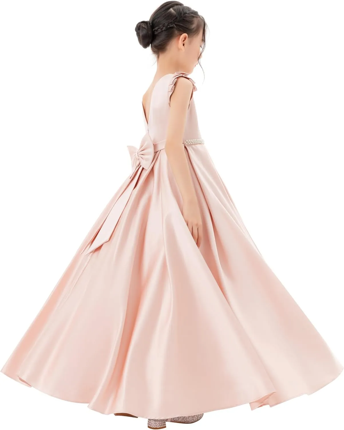 ekidsbridal Satin V-Back Flower Girl Dresses with Rhinestone Dance Recital Gown 326