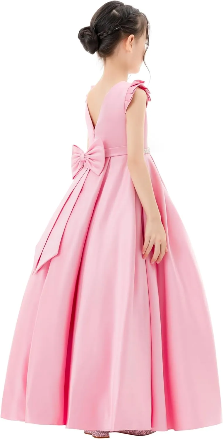 ekidsbridal Satin V-Back Flower Girl Dresses with Rhinestone Dance Recital Gown 326