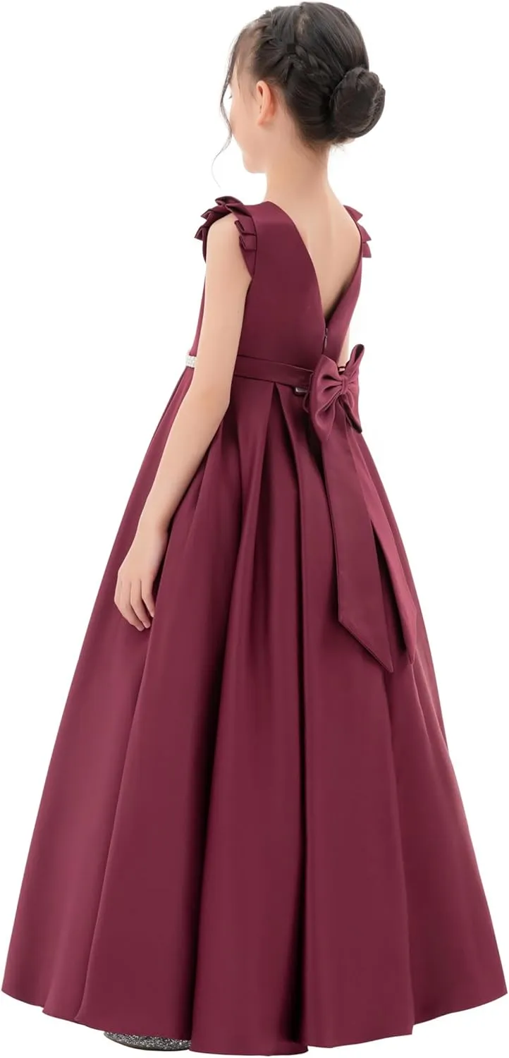 ekidsbridal Satin V-Back Flower Girl Dresses with Rhinestone Dance Recital Gown 326