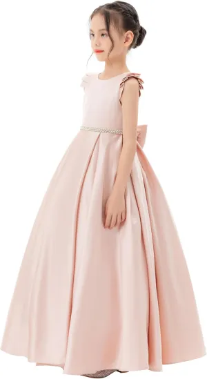 ekidsbridal Satin V-Back Flower Girl Dresses with Rhinestone Dance Recital Gown 326