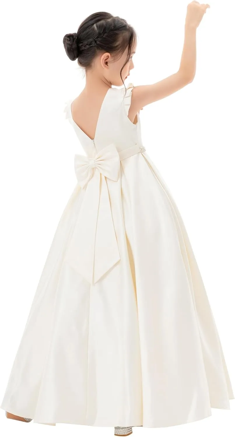 ekidsbridal Satin V-Back Flower Girl Dresses with Rhinestone Dance Recital Gown 326