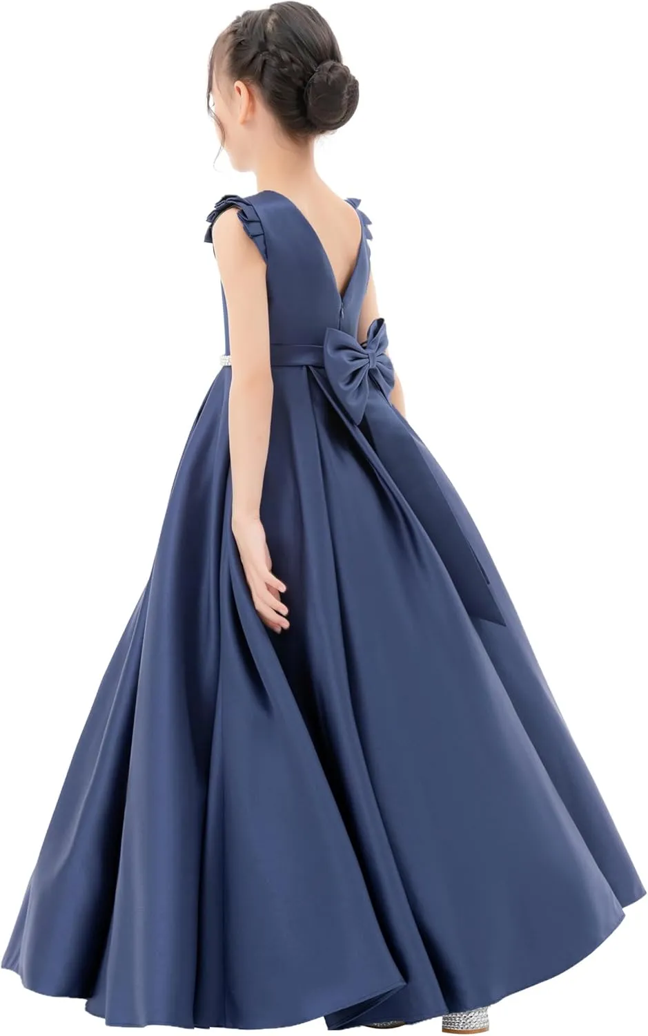 ekidsbridal Satin V-Back Flower Girl Dresses with Rhinestone Dance Recital Gown 326