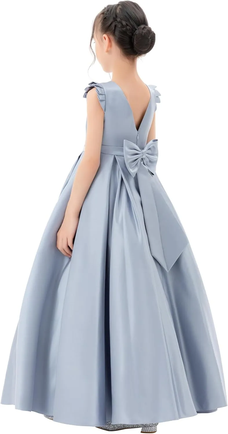 ekidsbridal Satin V-Back Flower Girl Dresses with Rhinestone Dance Recital Gown 326