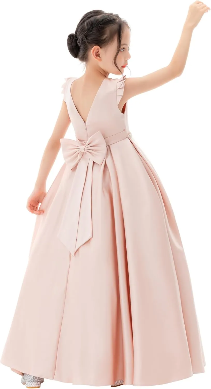 ekidsbridal Satin V-Back Flower Girl Dresses with Rhinestone Dance Recital Gown 326
