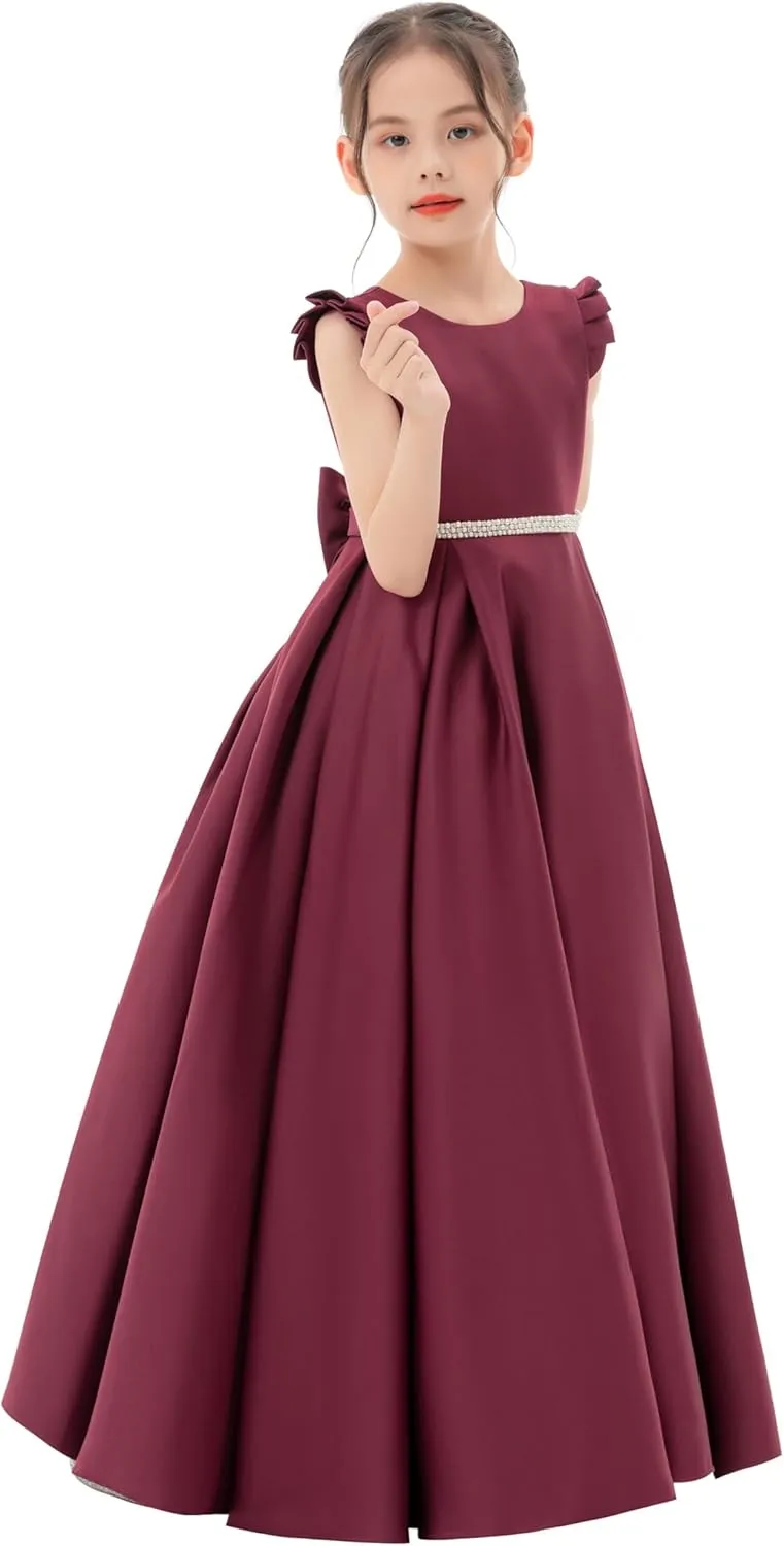 ekidsbridal Satin V-Back Flower Girl Dresses with Rhinestone Dance Recital Gown 326