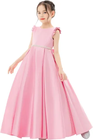 ekidsbridal Satin V-Back Flower Girl Dresses with Rhinestone Dance Recital Gown 326