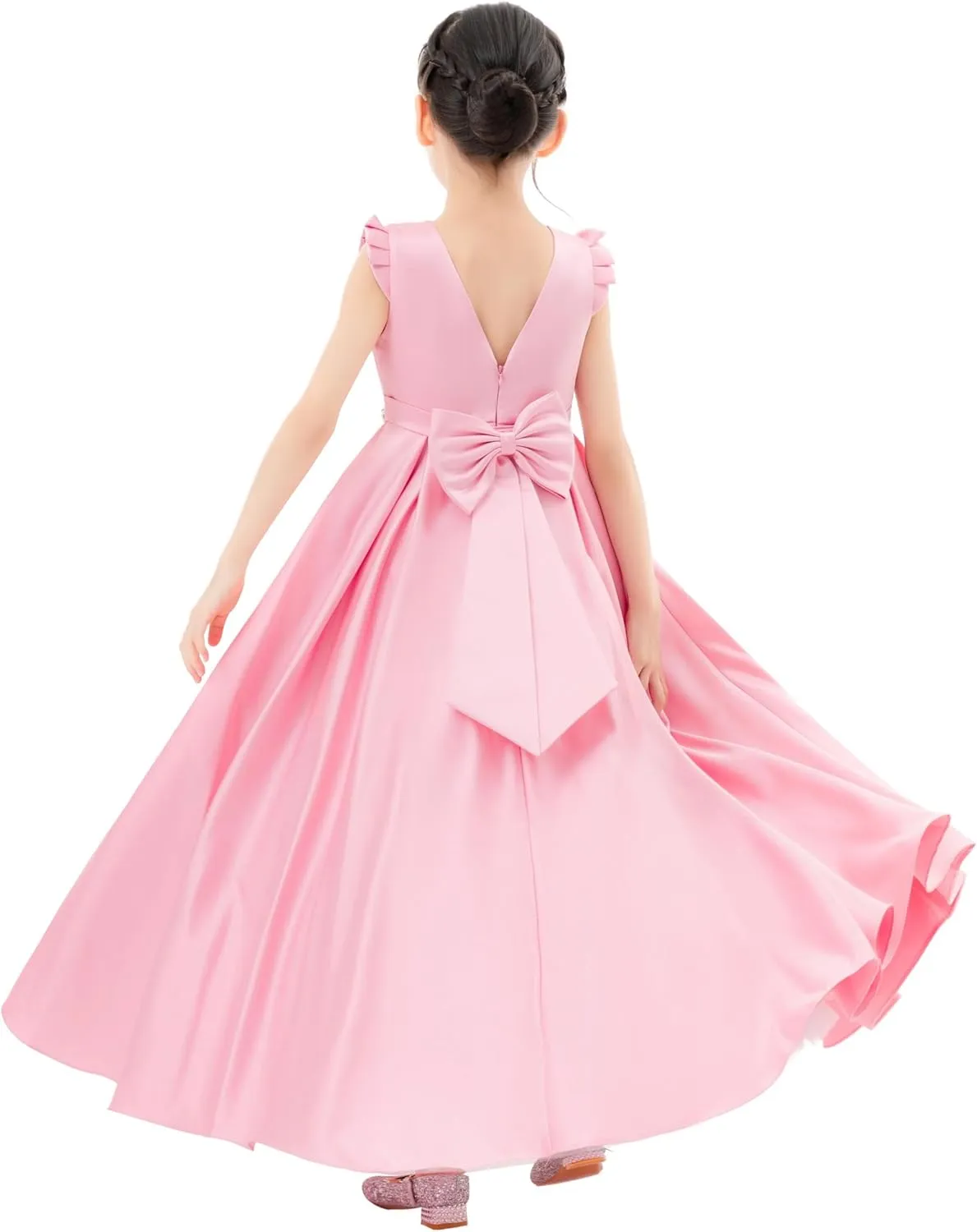 ekidsbridal Satin V-Back Flower Girl Dresses with Rhinestone Dance Recital Gown 326