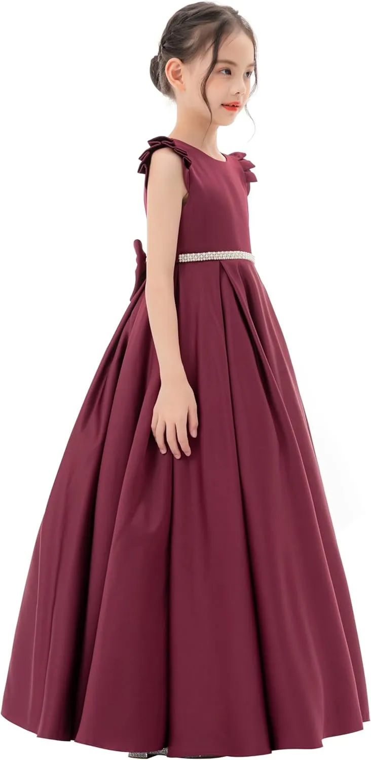 ekidsbridal Satin V-Back Flower Girl Dresses with Rhinestone Dance Recital Gown 326