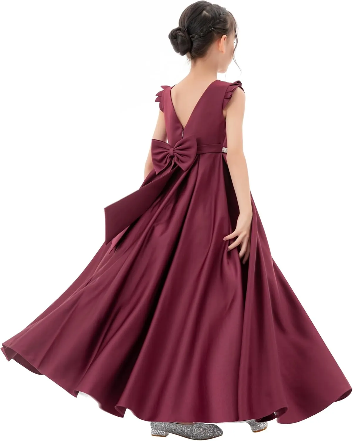 ekidsbridal Satin V-Back Flower Girl Dresses with Rhinestone Dance Recital Gown 326
