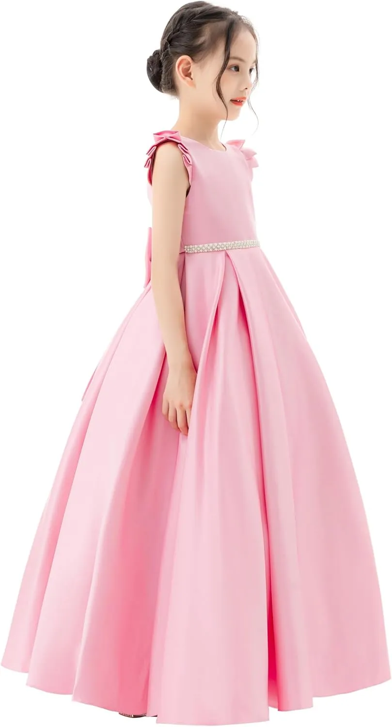 ekidsbridal Satin V-Back Flower Girl Dresses with Rhinestone Dance Recital Gown 326