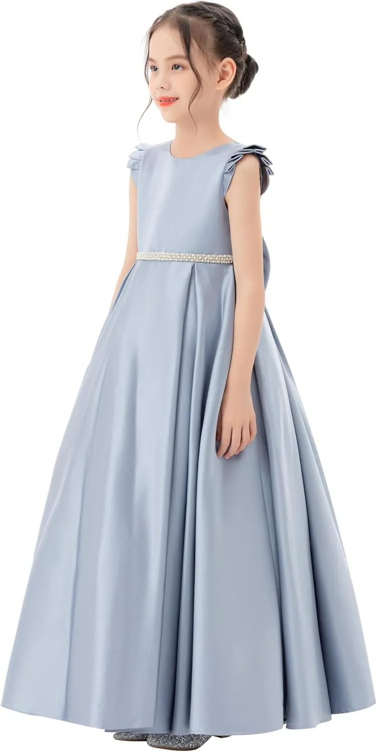 ekidsbridal Satin V-Back Flower Girl Dresses with Rhinestone Dance Recital Gown 326