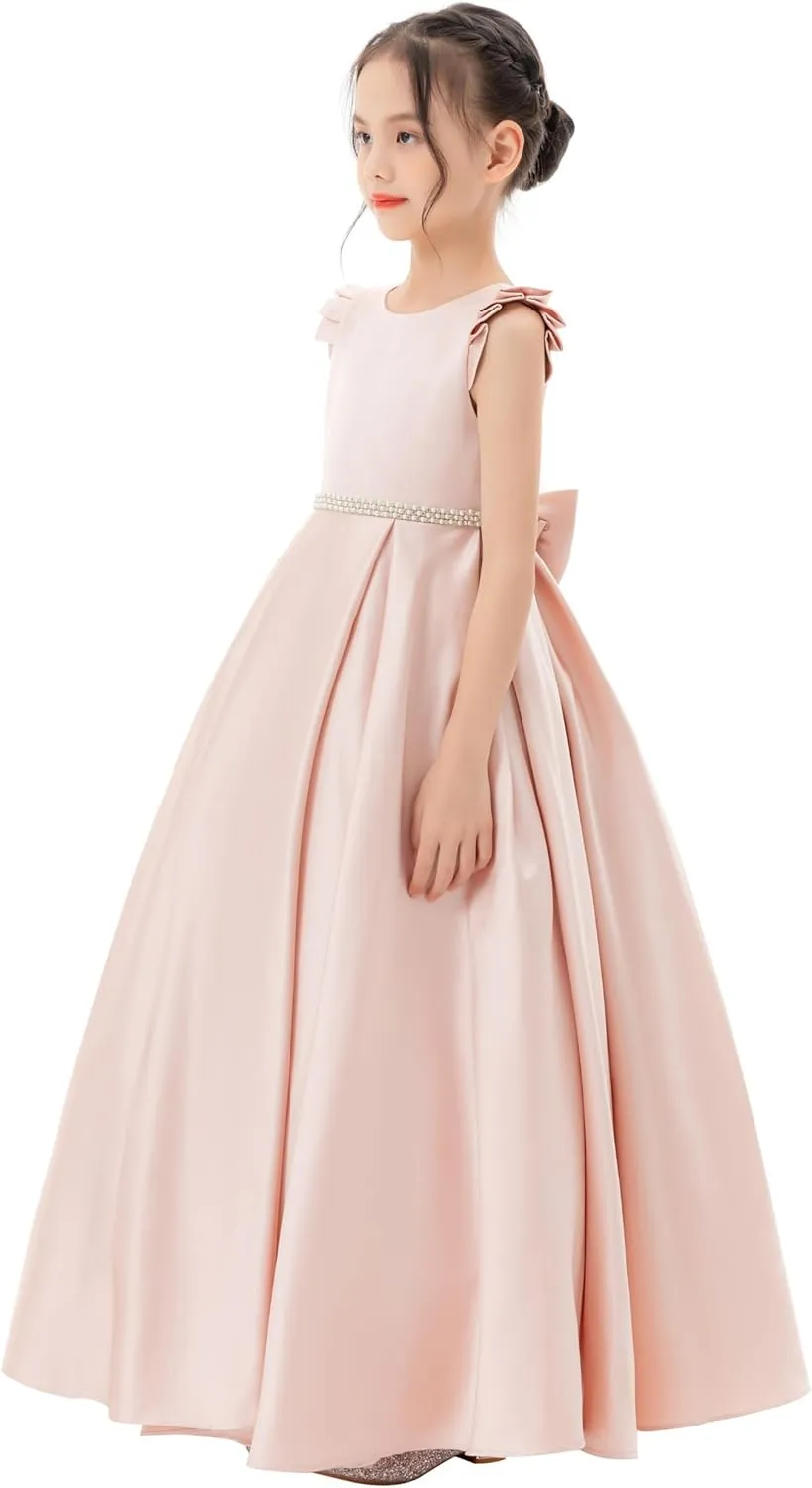 ekidsbridal Satin V-Back Flower Girl Dresses with Rhinestone Dance Recital Gown 326