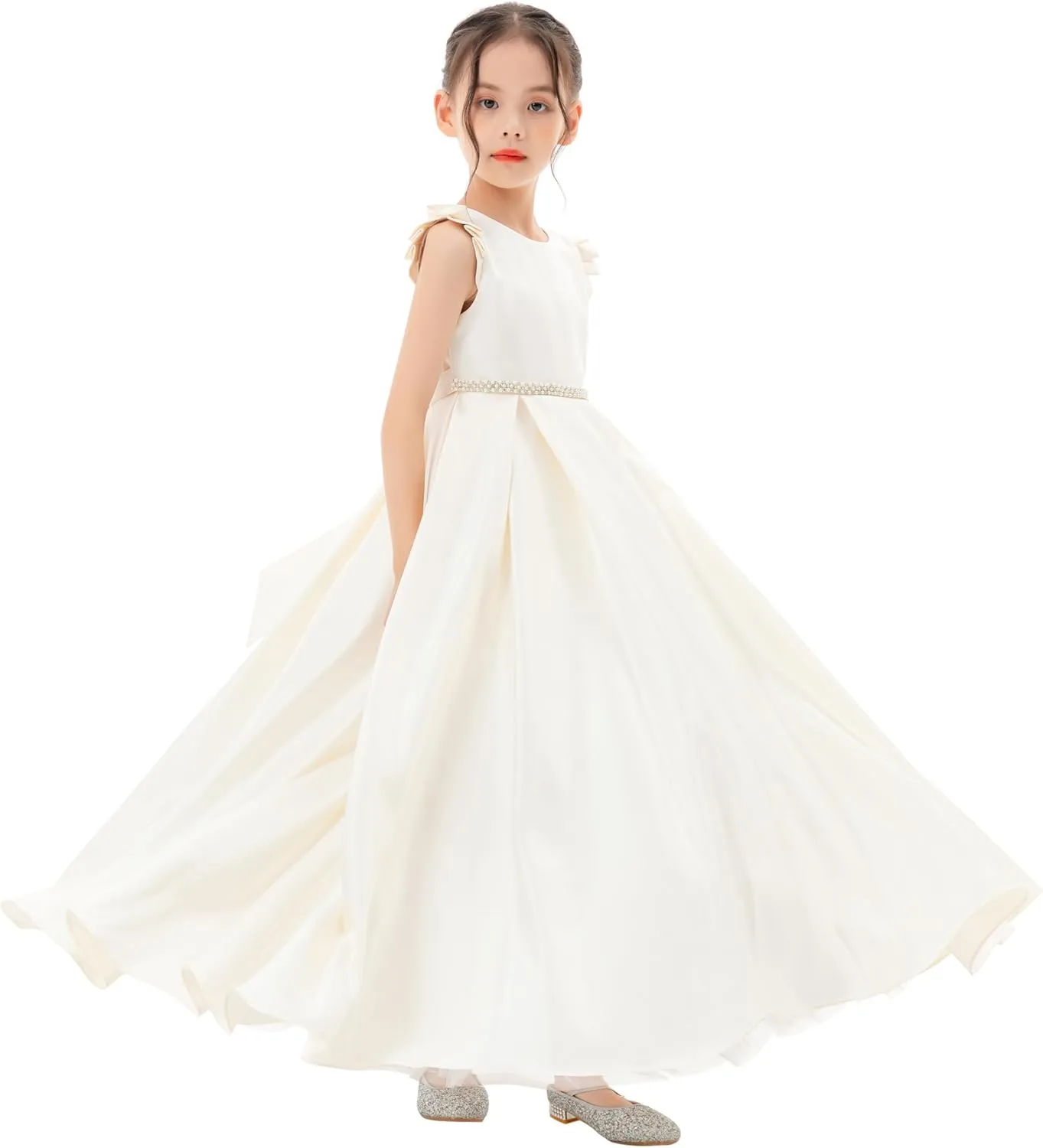 ekidsbridal Satin V-Back Flower Girl Dresses with Rhinestone Dance Recital Gown 326