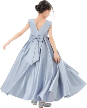 ekidsbridal Satin V-Back Flower Girl Dresses with Rhinestone Dance Recital Gown 326