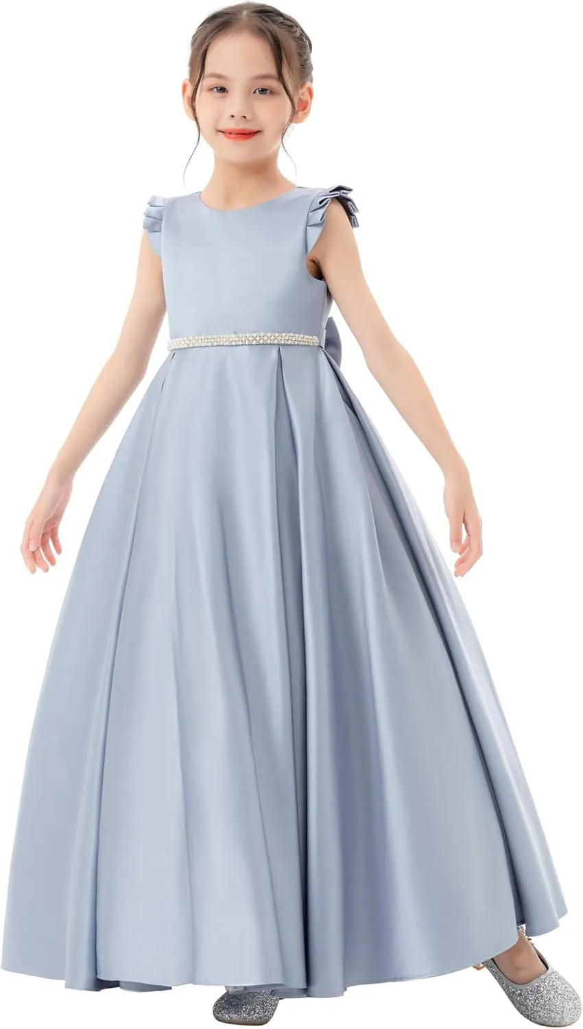 ekidsbridal Satin V-Back Flower Girl Dresses with Rhinestone Dance Recital Gown 326