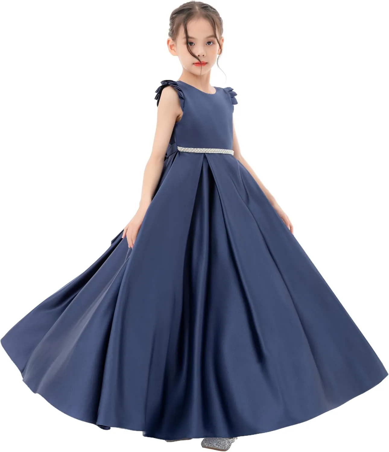 ekidsbridal Satin V-Back Flower Girl Dresses with Rhinestone Dance Recital Gown 326