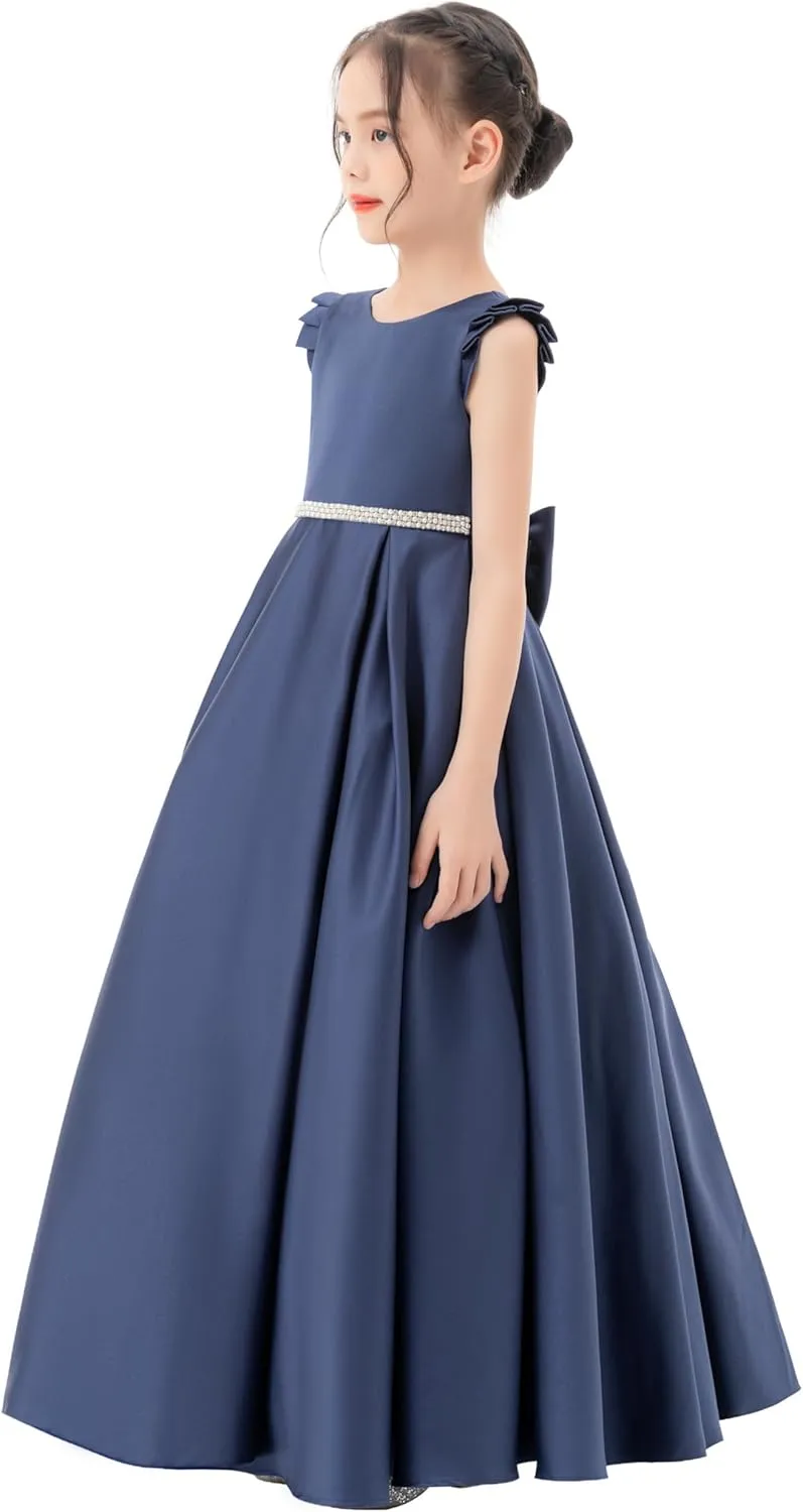 ekidsbridal Satin V-Back Flower Girl Dresses with Rhinestone Dance Recital Gown 326
