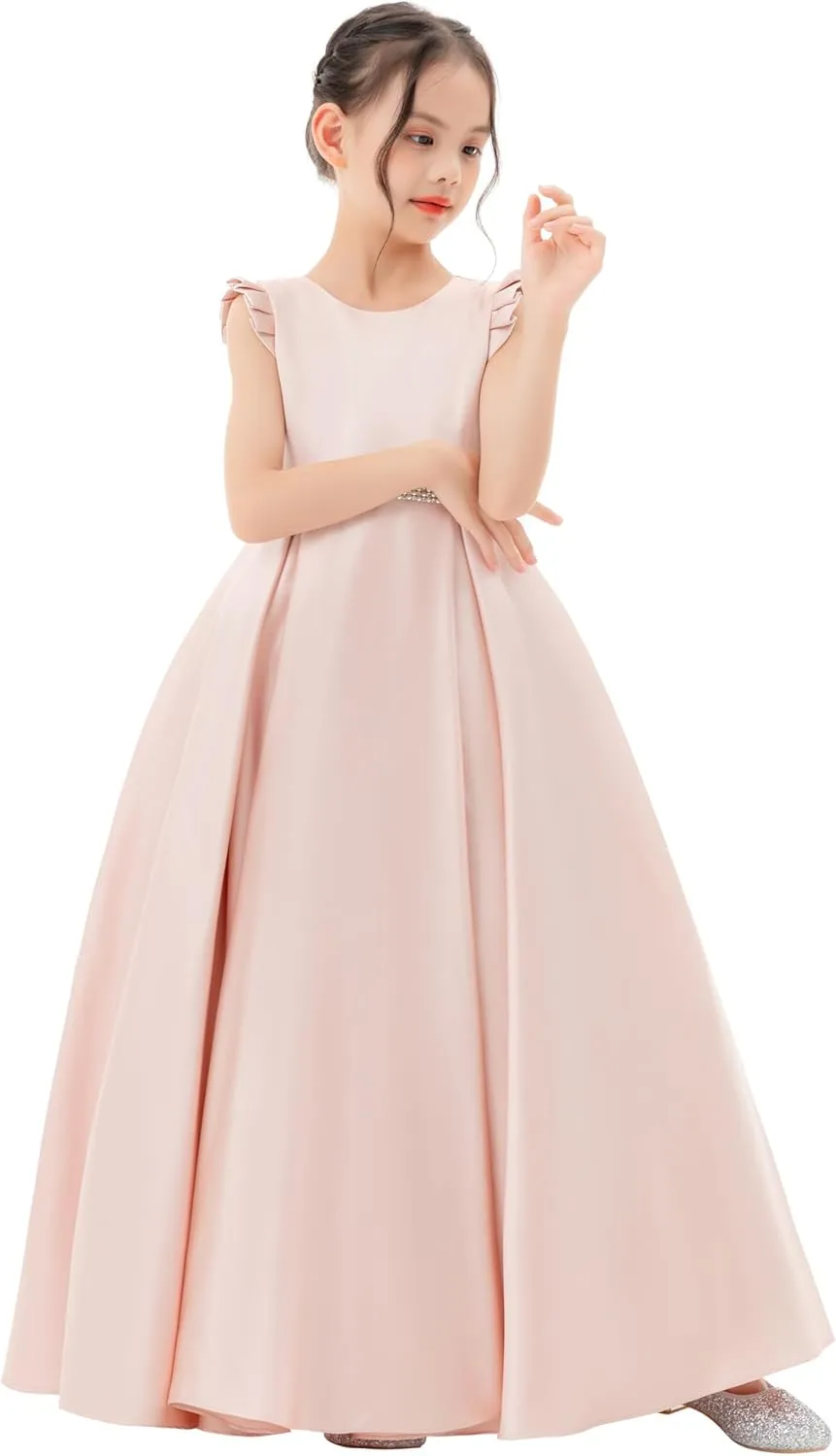 ekidsbridal Satin V-Back Flower Girl Dresses with Rhinestone Dance Recital Gown 326