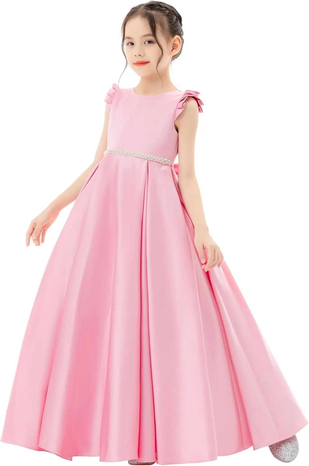 ekidsbridal Satin V-Back Flower Girl Dresses with Rhinestone Dance Recital Gown 326