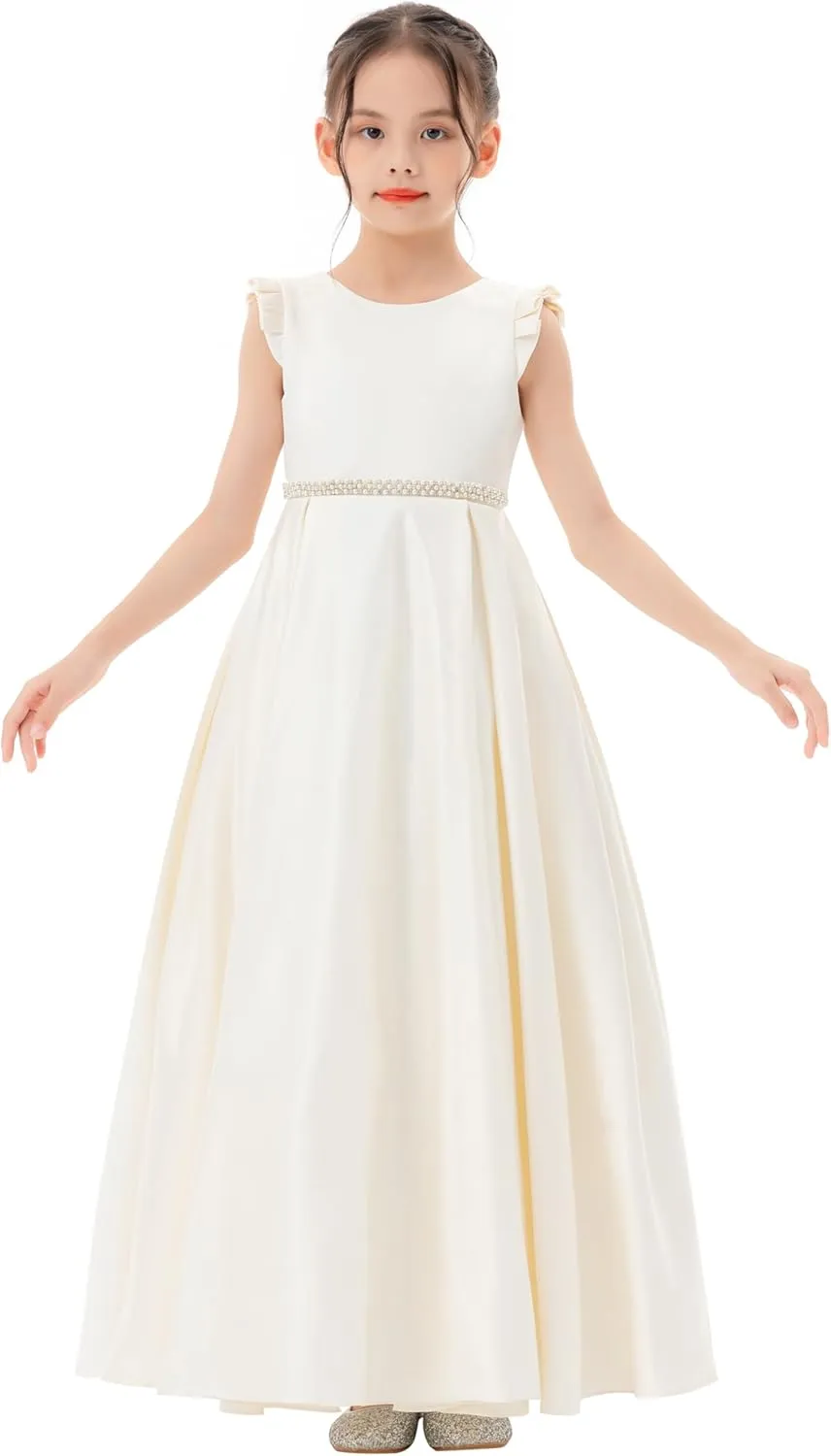 ekidsbridal Satin V-Back Flower Girl Dresses with Rhinestone Dance Recital Gown 326
