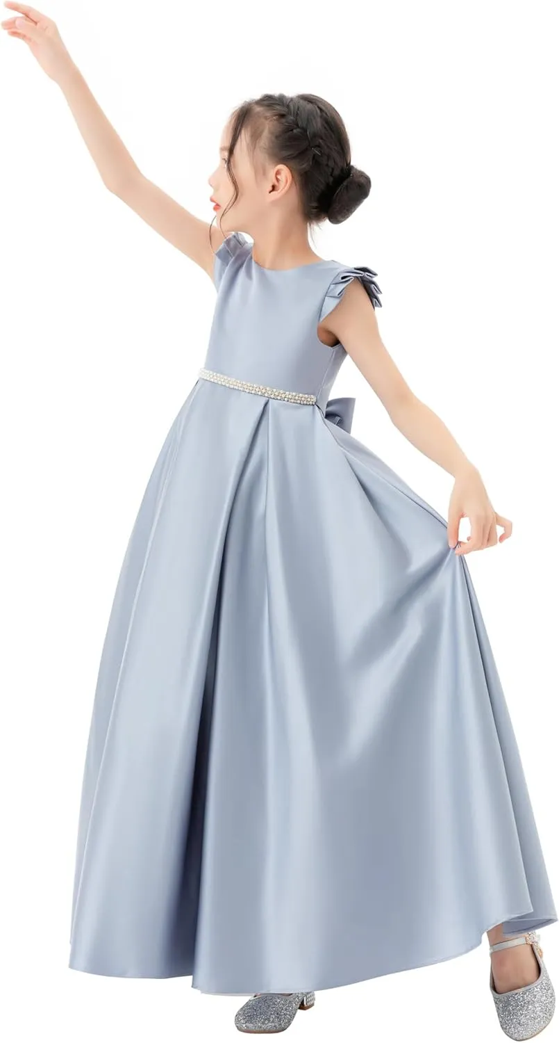 ekidsbridal Satin V-Back Flower Girl Dresses with Rhinestone Dance Recital Gown 326