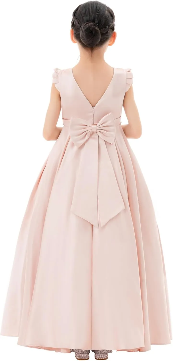ekidsbridal Satin V-Back Flower Girl Dresses with Rhinestone Dance Recital Gown 326