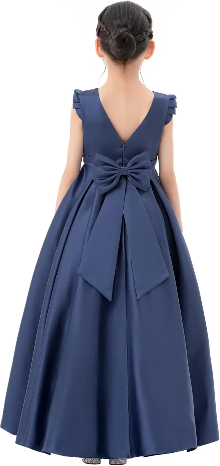 ekidsbridal Satin V-Back Flower Girl Dresses with Rhinestone Dance Recital Gown 326
