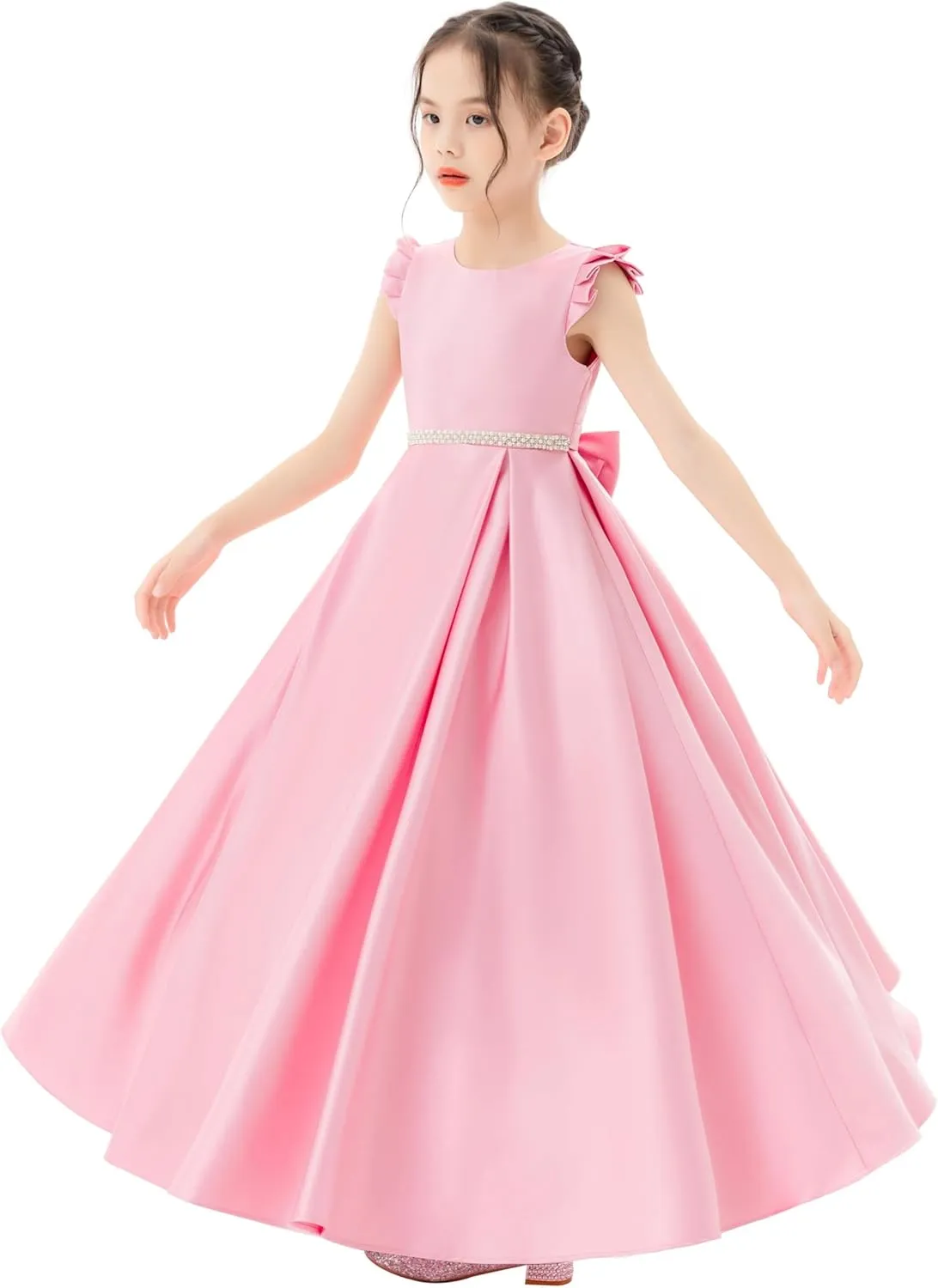 ekidsbridal Satin V-Back Flower Girl Dresses with Rhinestone Dance Recital Gown 326