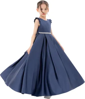 ekidsbridal Satin V-Back Flower Girl Dresses with Rhinestone Dance Recital Gown 326