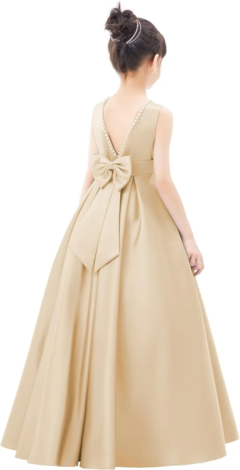 ekidsbridal V-Back Satin A-Line Flower Girl Dress for Pretty Princess Beauty Pageants 327