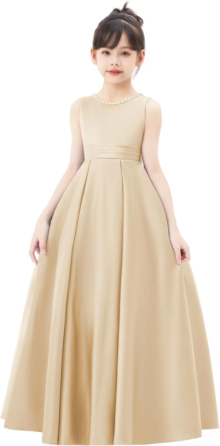 ekidsbridal V-Back Satin A-Line Flower Girl Dress for Pretty Princess Beauty Pageants 327