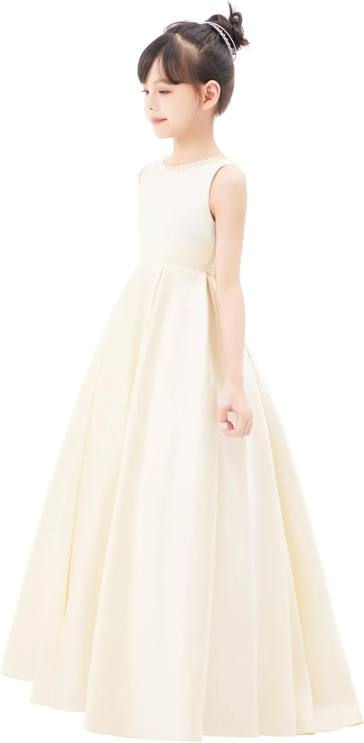 ekidsbridal V-Back Satin A-Line Flower Girl Dress for Pretty Princess Beauty Pageants 327