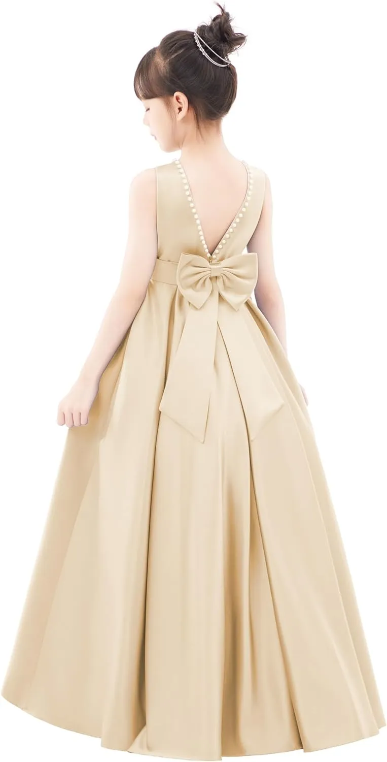 ekidsbridal V-Back Satin A-Line Flower Girl Dress for Pretty Princess Beauty Pageants 327