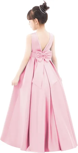 ekidsbridal V-Back Satin A-Line Flower Girl Dress for Pretty Princess Beauty Pageants 327
