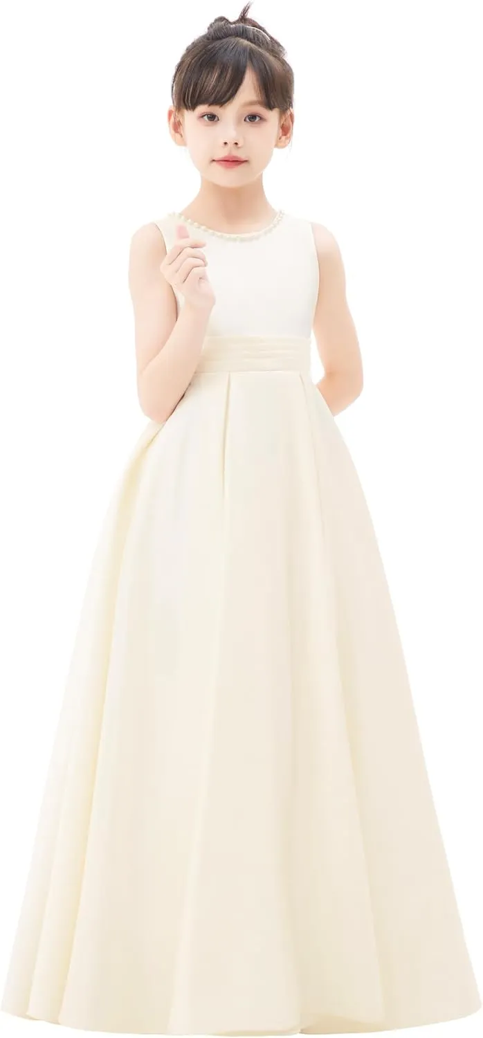 ekidsbridal V-Back Satin A-Line Flower Girl Dress for Pretty Princess Beauty Pageants 327